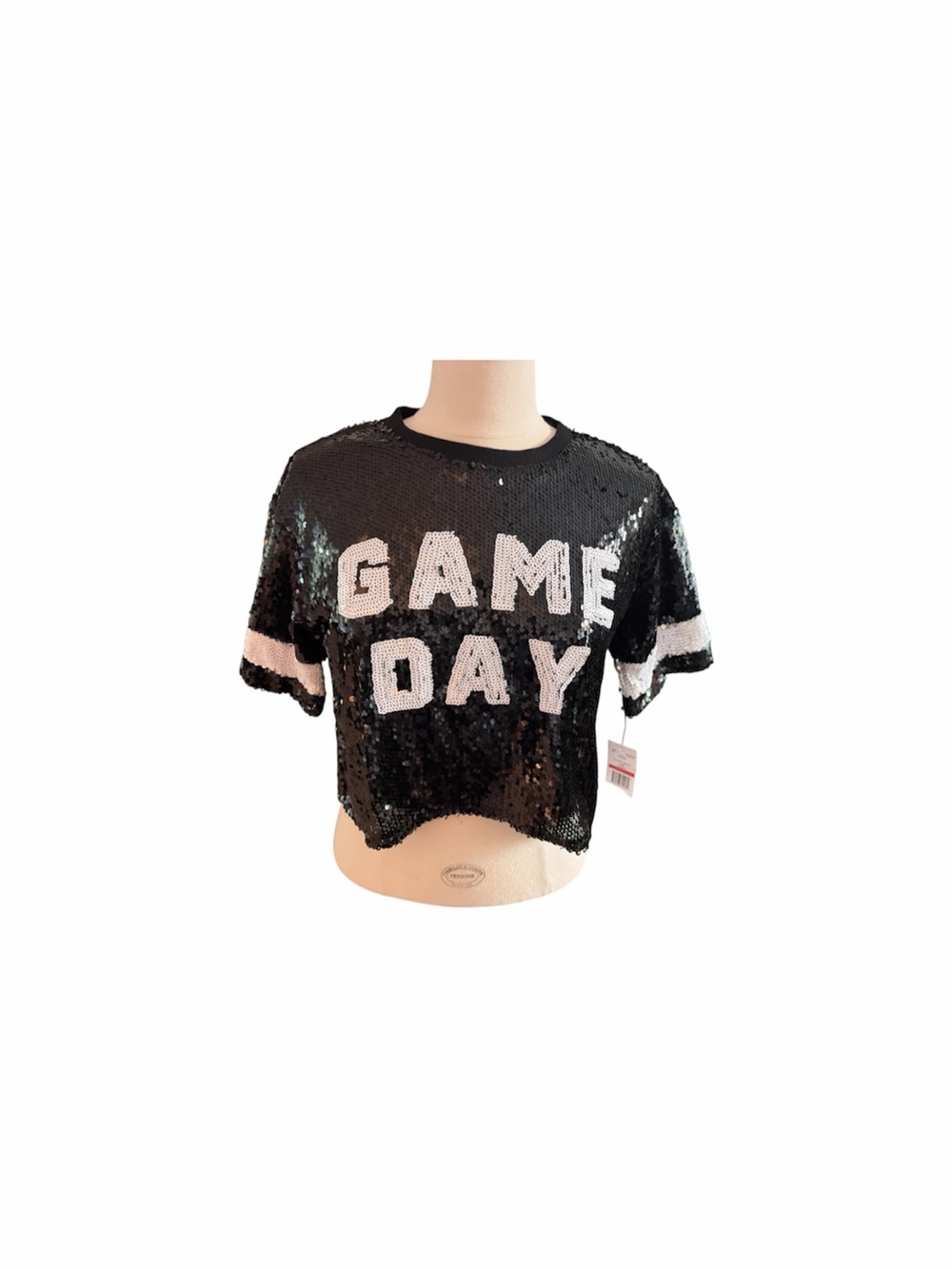 Women’s “Game Day" Black & White Sequin Crop Top by Le Lis Collection